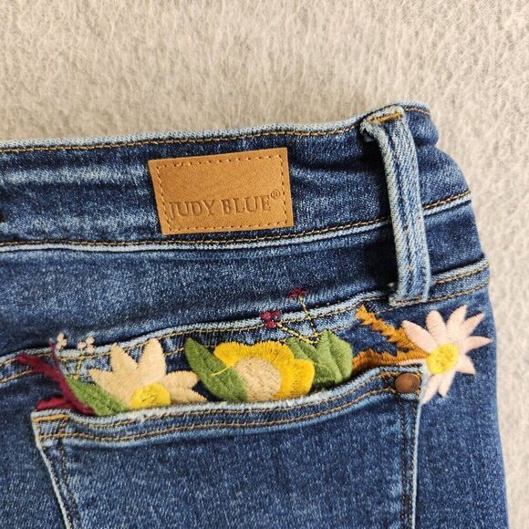 Judy Blue Jeans Womens 27 Blue Floral Embroidered High Rise Boyfriend Flowers - Picture 7 of 16